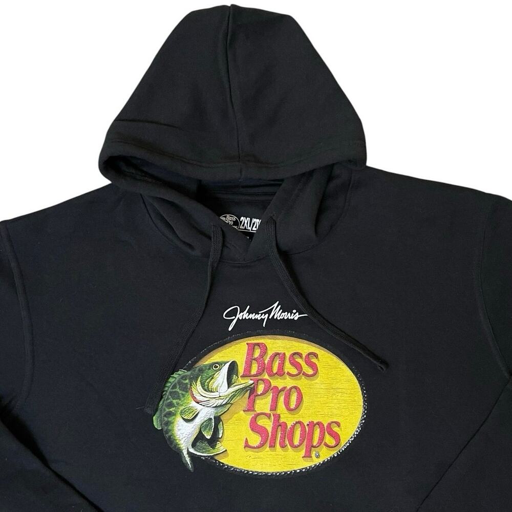 Bass Pro Shops Hoodie Mens 2XL Black Fleece Sweatshirt Graphic Fishing Outdoors